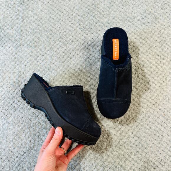 Vintage Y2K RocketDog Navy Suede Sherpa Lined Platform Chunky SlipOn Clog Shoes - Picture 1 of 6